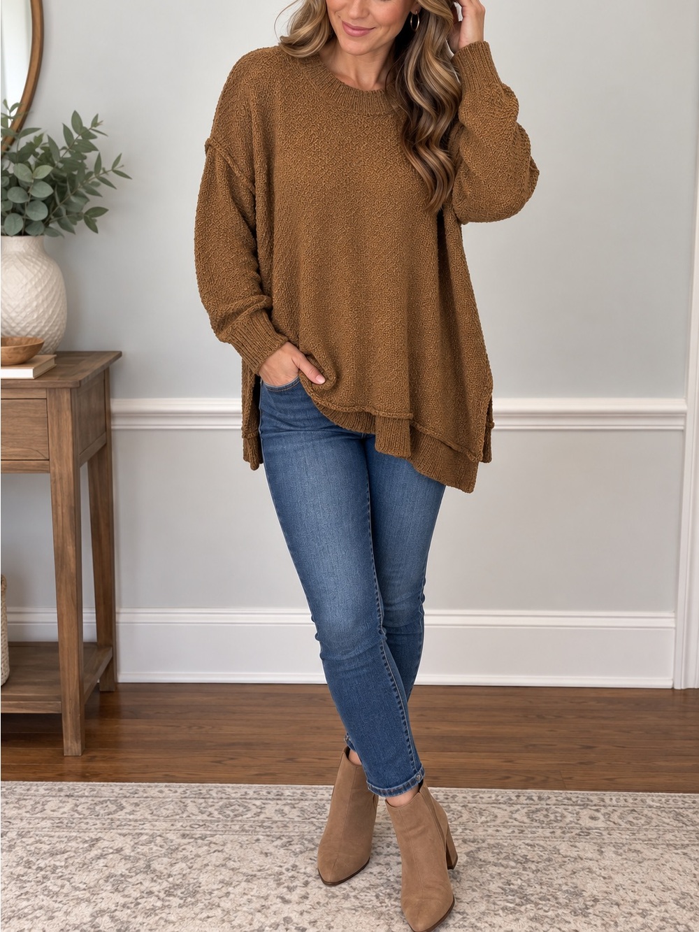 Discount Divas Camel Brown Oversized Knit Sweater L/XL